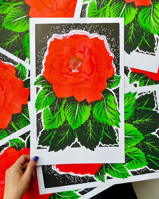 Black Peony Risograph Print